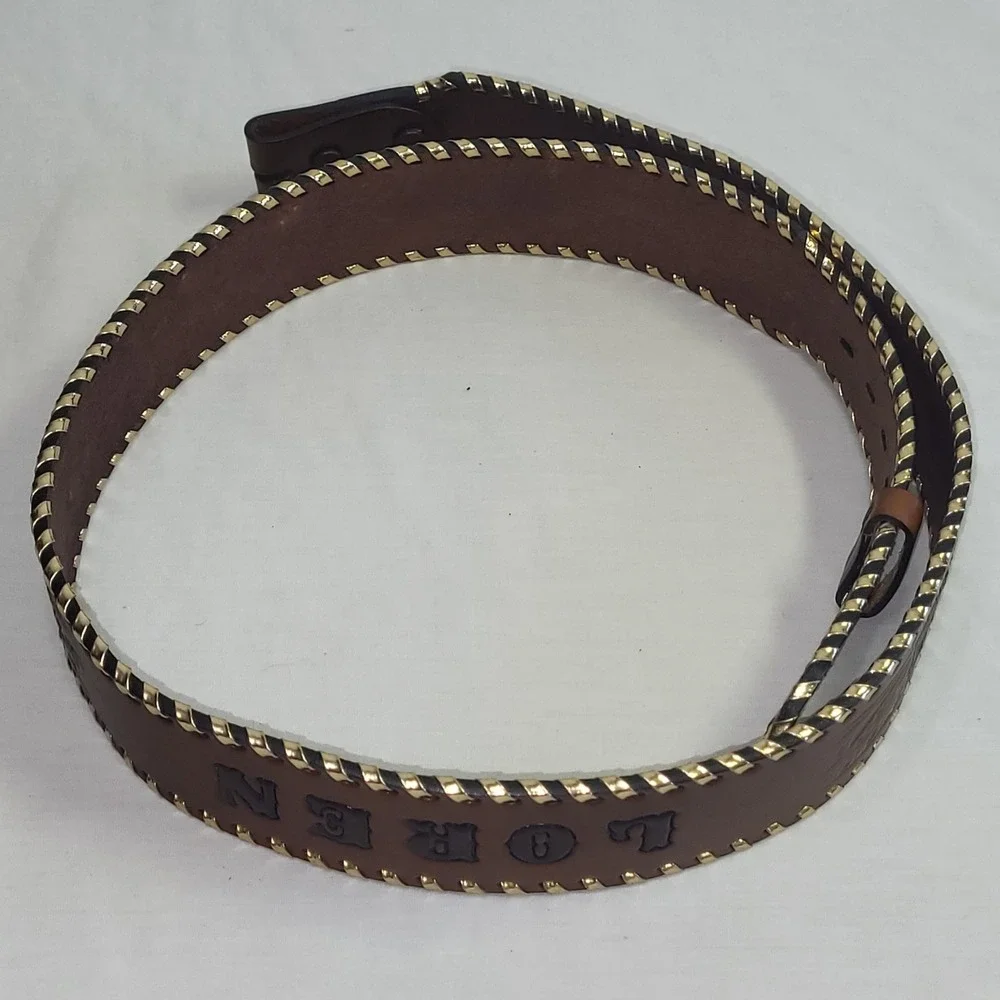 Tooled Leather Belt Women Brown Good LOREN Personalized Western Floral Vintage